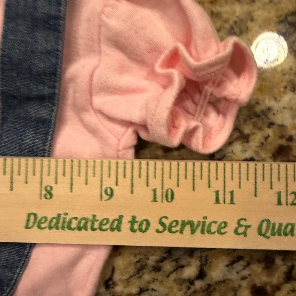 Little Miracles Girls Bunny Hop Denim Overall Bloomers and Pink Top Set 6/9M